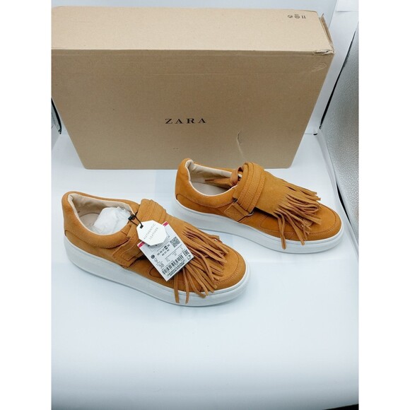 Zara Suede Fringe Sneaker in Deep Caramel size 7.5 - Picture 9 of 12